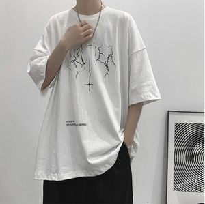 Mens Tshirts Summer Overized Tshirt Men Women Lightning Print Shortsleeved T Shirt Vintage Dark Tee Korean Loose Casual Harajuku 230411