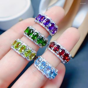 Küme Yüzükleri 925 Gümüş Ametist Garnet Topaz Gem Ring Dikkat çekmek için özel fiyat