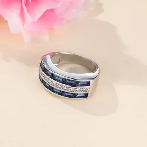 Eheringe Einfache Vintage Saphir Luxus Ring Silber Farbe Blau Weiß Kristall Zirkon Unisex Schmuck Thanksgiving Day Geschenk