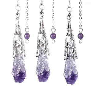 Colares Pingente Genuíno Natural Roxo Cristal Pêndulo Colar Irregular Ametistas Druzy Unpolished Minerais Brutos Pedra Cura 1 PCS