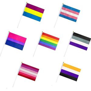 Rainbow Pride Flag Small Mini Hand Håller Banner Stick Gay LGBT Party Decorations Supplies For Parades Festival SN749