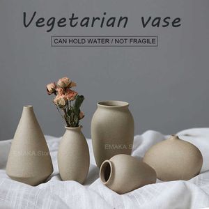 Vase Ceramic Small Vase Mini Stonewareビスク燃焼レトロフローラルデスクトップデコレーションドライフラワー陶器の装飾P230411