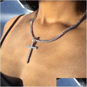 Pendant Necklaces Iced Out Cross Necklace Gold Sier Tennis Chain Mens Womens Hip Hop Jewelry Drop Delivery Pendants Dhgarden Ot9Pz