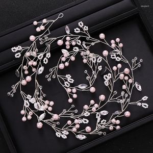 Hair Clips Bridal Headband Tiara Silver Color Crystal Pink Pearl Wedding Handmade Vine Headpieces Jewelry Accessories