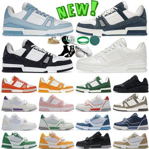 Lüks Moda Kadınlar Erkek Tasarımcı Ayakkabı Eğitmenleri Denim Trainer Düşük Günlük Ayakkabı Virgil Beyaz Siyah Pembe Calfskin Abloh Strap Platform Sneakers Trainer 36-45