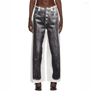 Jeans masculino Firmranch Impressão digital Black desbotou a perna larga para mulheres 2023 calças jeans modernas y2k folgado