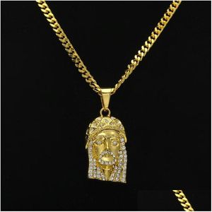 Collane con ciondolo Collana da uomo Hip Hop Gioielli Iced Out Jesus Piece con pendenti con catena cubana in oro da 70 cm Dhgarden Otnio