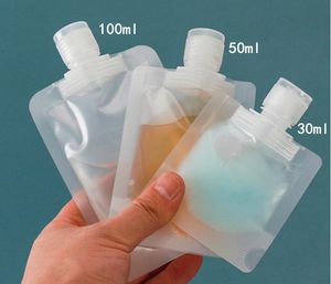 30/50/100ml Borsa per imballaggio a conchiglia Stand Up Beccuccio Custodia in plastica Disinfettante per le mani Lozione Shampoo Bottiglie fluide per trucco Viaggi