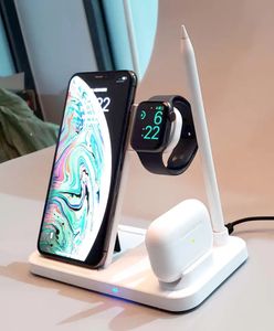 10W Type-C Fast Charger Stand 4 i 1 trådlös laddare för Apple iPhone Mobiltelefon Örtelefonklocka