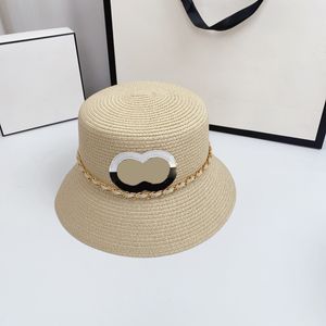 Designer-Bucket-Hut für Damen, Frühling/Sommer, Urlaub, Reisen, Sonnenschutz, Sonnenschirm, atmungsaktiver Metallketten-Strohhut