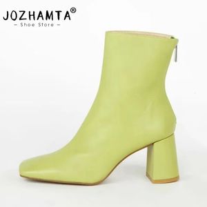 BOOTS Jozhamta Boyut 34-43 Kadın ayak bileği botları gerçek deri kalın yüksek topuklu ayakkabılar kadın kış markası gündelik ofis elastik botları 231110