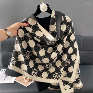 Шарфы Роскошный черный цветочный зимний женский шарф Дизайн Двусторонний кашемировый теплый шаль