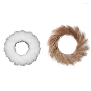 Fiori decorativi Faux Pampas Wreath 20.86In Ornamento da parete circolare Artificiale per Boho Style Modern Chic Home Decor Farmhouse