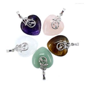 Pendant Necklaces Natural Stone Heart Shape Amethyst Rose Quartz Aventurine Crystal For Women Jewelry Making Necklace Accessories