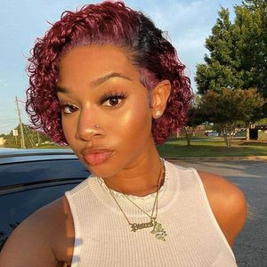 Hair Wigs Human Curly Curly Side Part Wig Short Bob Pixie Cut Brasilian Remy Deep No Deep Front Frent for Women 230412