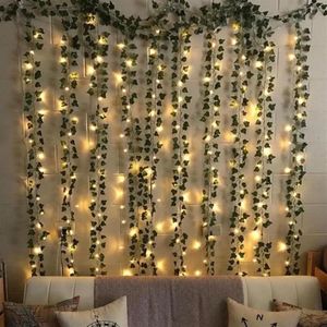 Blinkende LED-Efeuranken-Lichterketten oder batteriebetriebene LED-Blattgirlande Weihnachten für Zuhause, Hochzeit, dekorative Lichter LJ201018256G