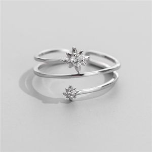 Cluster Rings S925 Sterling Silver Korean Version Of The Six-pointed Star Double Layer Ring Female Diamond Personalized Adjustable