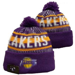 Berretto Lakers Berretto Los Angeles Berretto Lana Caldo Sport Cappello lavorato a maglia Basket Squadra nordamericana A strisce Linea laterale USA College Cappelli con pompon Uomo Donna a0