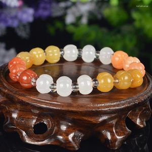 Bangle Natural Gold Jade 10mm Pumpkin Beads Armband Jadeite Jewelry Fashion Charm Accessories Hand-Carved Luy Amulet Gifts Women