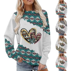 Kvinnors blusar 2023 Western Aztec Sweatshirt Långärmad etnisk mönster Crew Neck Hoodie Pullover Vintage Tops