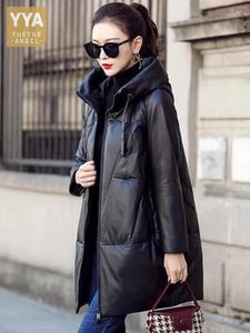Женская кожаная женская куртка из натуральной кожи, зимнее пуховое пальто с капюшоном, свободная посадка на молнии, повседневные ветровки из овчины, пальто 5XL 6XL 7XL 8XL
