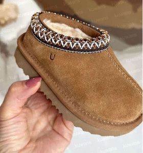 Criança Tasman Uggskid Chinelos Tazz Sapatos de bebê Crianças Pele de Castanha Slides Pele de Carneiro Shearling Clássico Ultra Mini Bota Mules de Inverno Slip-on Lã Little Big 602ESS