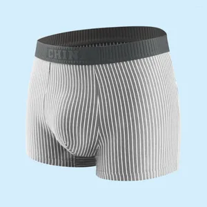 Underbyxor män boxare randig bomull underkläder andas fett korta konvexa påse trosor manliga loungekläder stretch boxershorts