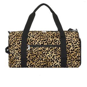 Outdoor Bags Black Gold Leopard Print Gym Bag Cheetah Animal Weekend Sports With Shoes Travel Handbag Colorful Fitness For Couple