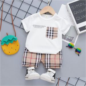 Zestawy odzieży Baby Boys Dziewczęta Plaid Toddler niemowlę letnie ubrania dziecięce strój krótkie rękawe