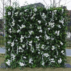 Nessun supporto) Decorazione di nozze in tessuto di alta qualità 5D Sfondo verde fiore bianco Rose Wall imake799