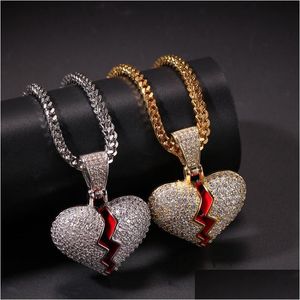 Colares pendentes de colar de coração partido para homens de moda feminina Moda Hip Hop Gold Gold Jewelry Drop Pingents Dhgarden otiur