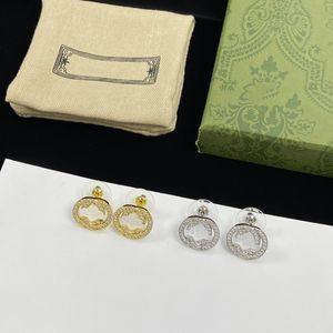 Brincos de diamante de ouro de luxo designer para mulheres Brincos de argola Brincos de letras com caixa Conjunto de presente de dia dos namorados Noivado #100