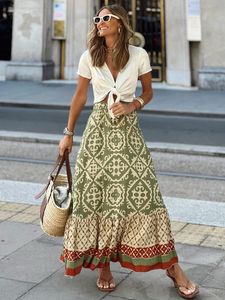 التنانير Jastie Boho Retro Ploral Print Terts Women Summer High Weist A-Line Lined Classed Casual Holiday Beach Skirt 230412