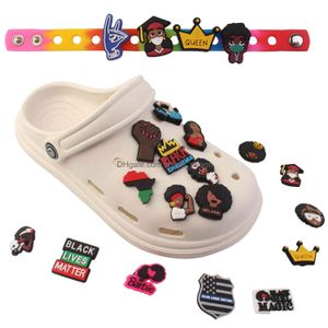 Akcesoria części butów 22PCS Black Lives Matter Pvc for Charms Designer Bk Decoration Croc Fit Clog Jibz Party Prezent Drug Drop Deli Dho5j