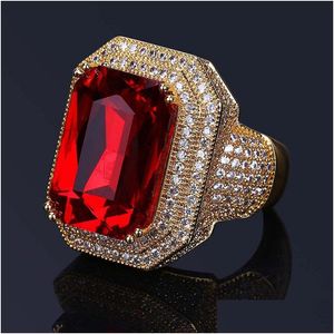 Solitaire Ring Mens Hip Hop Jewelry High Quality Ruby Gemstone Zircon Fashion Gold Punk Rings Drop Delivery Dhgarden Otsio