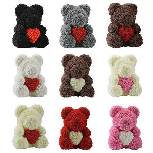 Rose Teddy Bear Heart Pe Soap Foam Artificial Flower Rose Bear 25 cm 40cm för kvinnors alla hjärtans bröllopsfödelsedags jul GIF269L