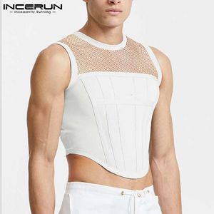 Canotte da uomo Mesh Patchwork Girocollo senza maniche Vedere attraverso gilet sexy Streetwear Party Nightclub Crop INCERUN 230412