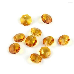 Chandelier Crystal Amber 14mm Octagon Beads With 1 Hole/2 Holes Lighting Lamp Parts Strand Component For Home Wedding & DIY