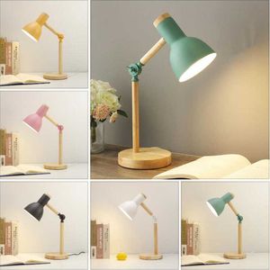 Schreibtischlampen Kreative Nordic E27 Holzkunst Eisen LED Klapp Schreibtischlampe Augenschutz Lesetischlampe Wohnzimmer Schlafzimmer Wohnkultur Licht P230412