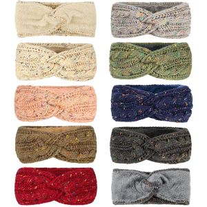 Knitted Velvet Headband For Women Colorful Twist Wool Yarn Cross Hairband Wide Stretch Turban Headwrap Winter Hair Accessories