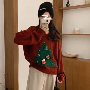 女性のセーターHSA到着女性ウィンタークリスマスセーターとジャンパールーズニットプルオーバークリスマスツリーかわいい服Y2Kトップス