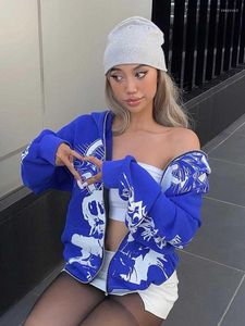Kvinnors hoodies high street skelett kärleksmönster design harajuku emo hip-hop blixtlås cardigan långärmad rund nacke hatt mäns och