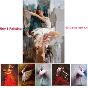 Modern Abstract Spanish Dancer Oil Paintings on Canvas Handmade Ballerina Girl Wall Art for Bedroom, Dancing Room Home Decor