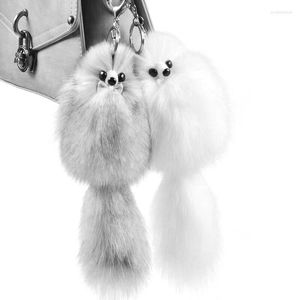 Keychains 16CM Fluffy Natural Real Fur Key Chain Women Cute Girls Plush Pompon Animal Keychain On Bag Car Trinket Jewelry Party Gift