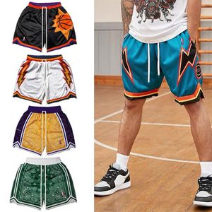 Shorts masculinos Shorts de basquete masculino Treinando calças curtas de calças curtas Retro bordou cinco pontos de bola de bola de ginástica americana shorts plus size 230412