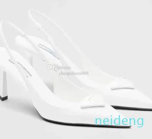 Lyxvarumärken klänning Sandal High Heels Low Heel Borsted Leather Slingback Pumpar Black White Patent Leathers 34-41