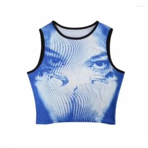 Women's T Shirts Sexy Women's Vest Street Suit Y2K Portrait Print Sleeveless Rib Knitted Cut Gothic Clothing T-shirts