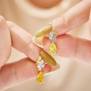 Stud Earrings Europe America Fashion Style High-end Jewellery Women Lady Inlay Pear Shaped Yellow Cubic Zircon 925 Silver Needle