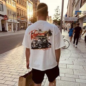 メンズTシャツは、デザイナーのファッションカリフォルニア独占ココナッツツリービンテージカープリントショートスリーブストリートカジュアルルーズTシャツファッションを代表する