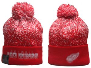 DETROID RED Beanies WINGS Mütze Wolle Warme Sportstrickmütze Hockey North American Team Gestreifte Sideline USA College Cuffed Pom Hats Männer Frauen